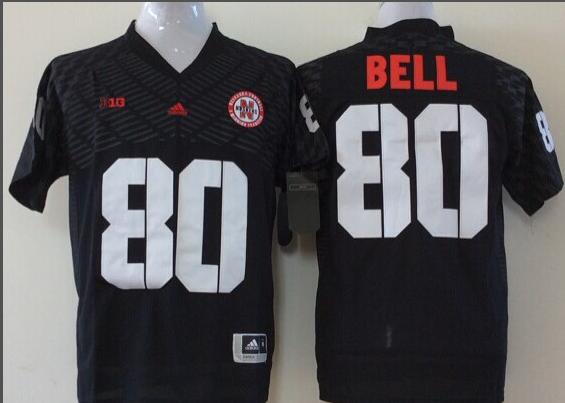 Men Nebraska Huskers 80 Bell Black NCAA jerseys